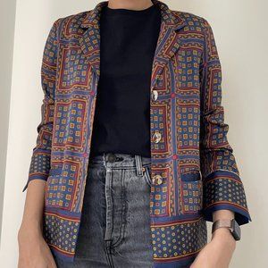 Deep Blue Printed Silk Shirt